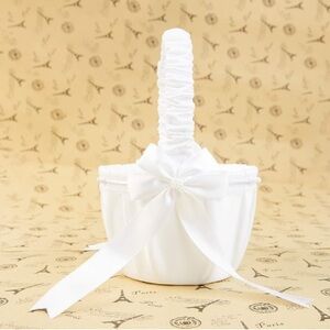 Flower Girl Basket for wedding with bowknot Flower Basket White